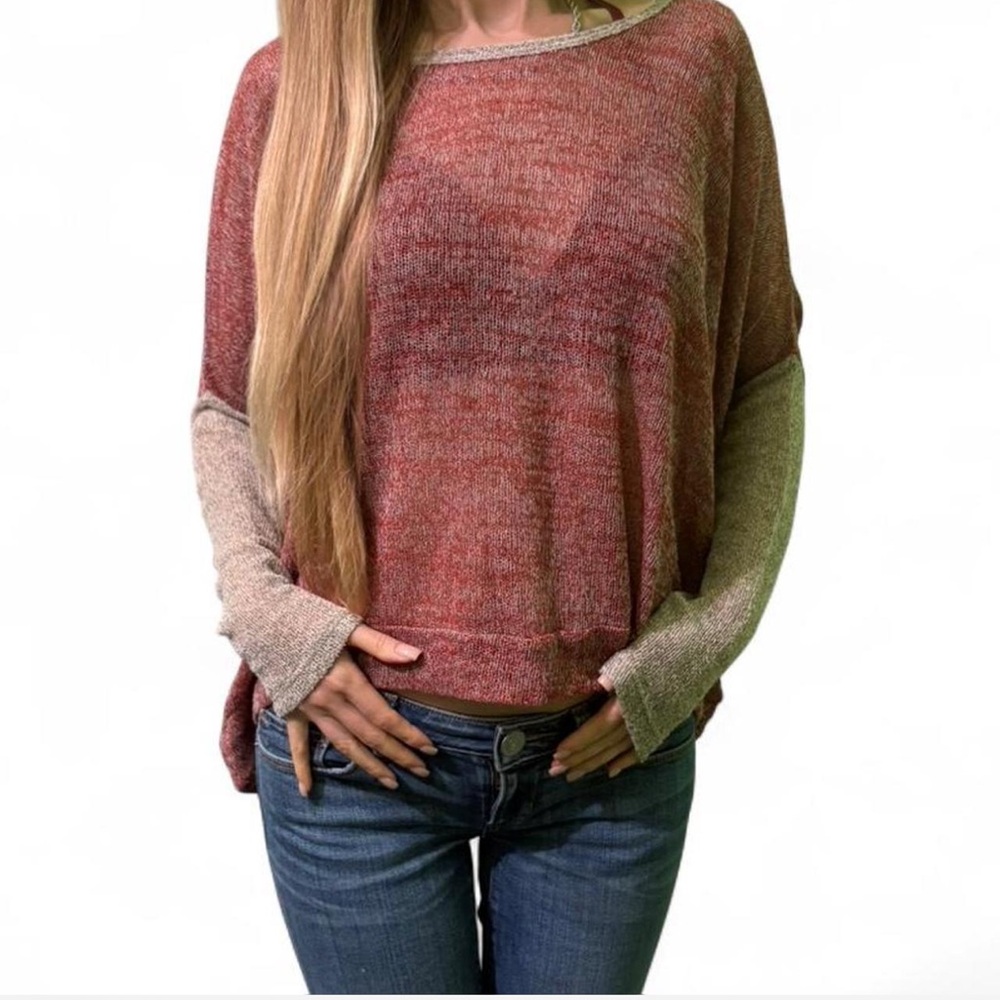 Winter knits holiday berry striped long sleeve batwing knit sweater blouse S